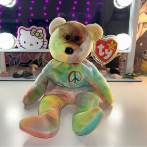🚨RARE Beanie Baby Peace The Neon Bear 1996🌈
